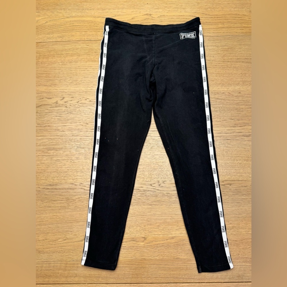 PINK Victoria's Secret Kids Black Leggings with White Stripes - Picture 5 of 6